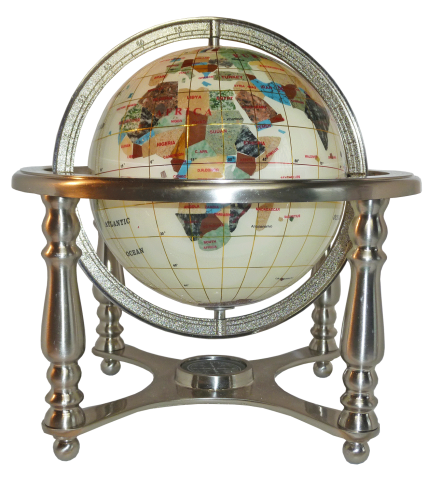 Gemstone globe tabletop 15 cm white 4-legs stand silver finish