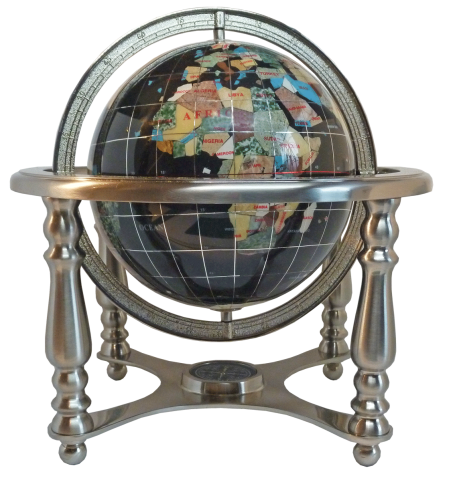 Gemstone globe tabletop 15 cm black onyx 4-legs stand silver finish