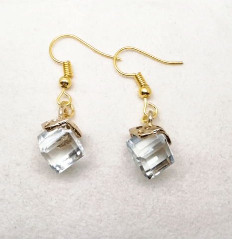 Transparent crystal cube earrings