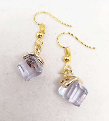Clear purple crystal cube earrings