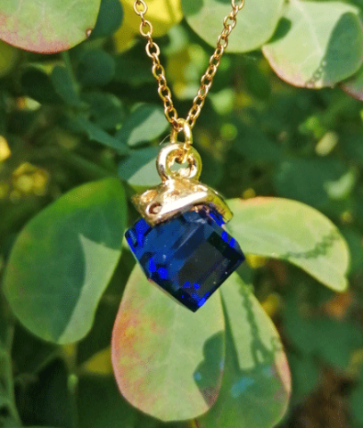 Pendant with Navy blue crystal cube