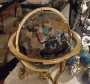 Gemstone globe tabletop 33 cm black onyx 3-leg stand gold finish