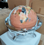 Gemstone globe tabletop 33 cm pink sand 3-legs stand crome plated finish