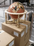 Gemstone globe tabletop 33 cm pink sand 4-legs stand gold finish