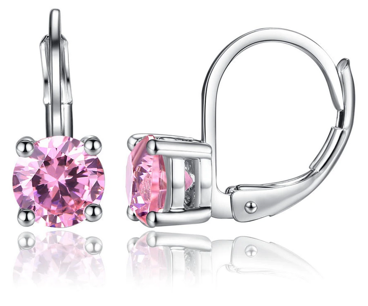Boucles d'oreilles avec pierre quartz rose en zircon cubique