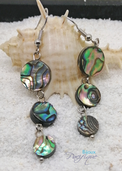 3 circles abalone mother-of-pearl earrings