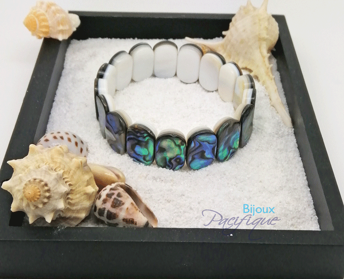 Bracelet en nacre d'abalone pièces ovales extensible