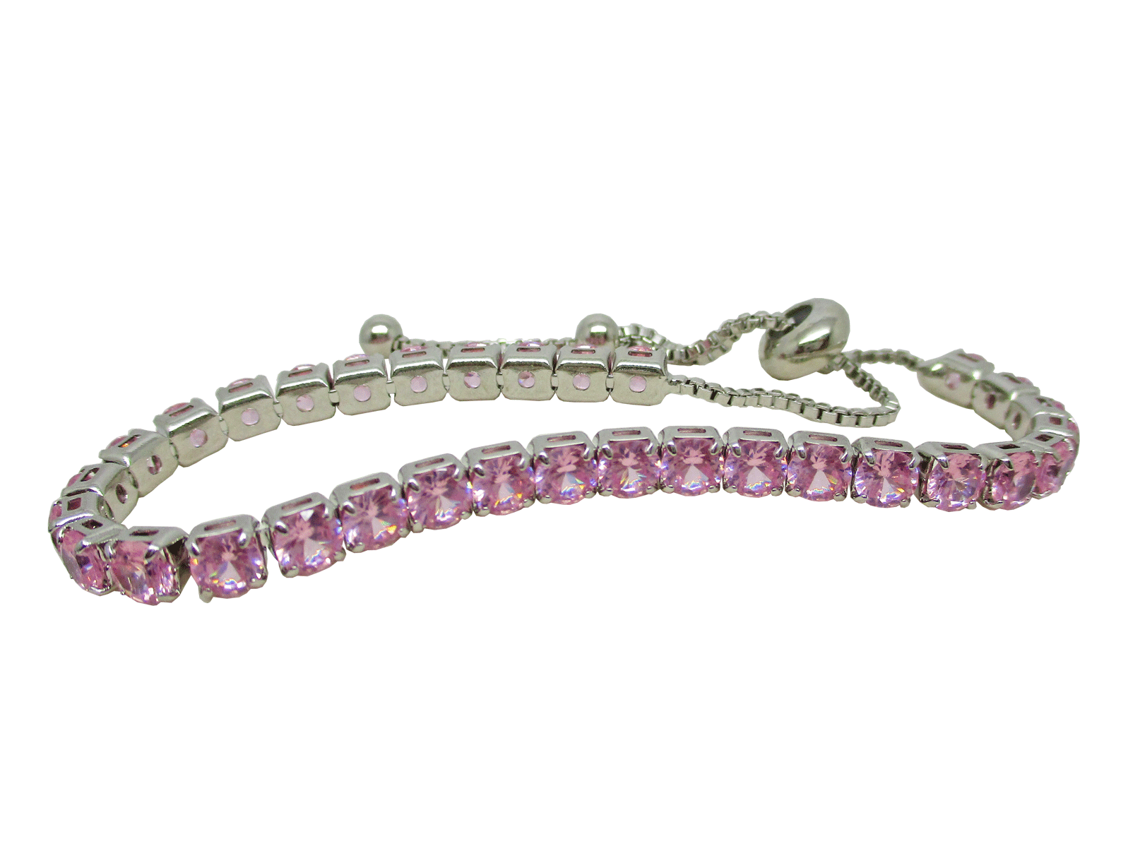 Bracelet en pierres quartz rose rondes en plaqué argent