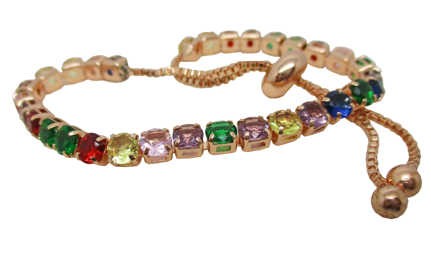 Bracelet multicolore zircon pierres rondes or rose