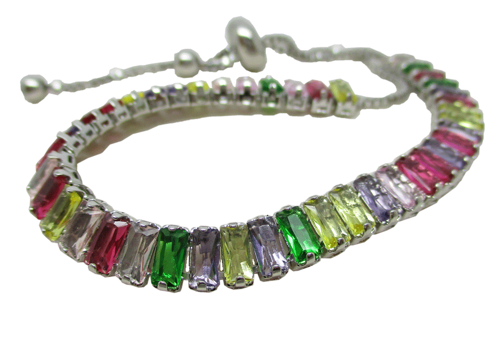Bracelet multicolore pierres rectangulaires cuivre argent reglable