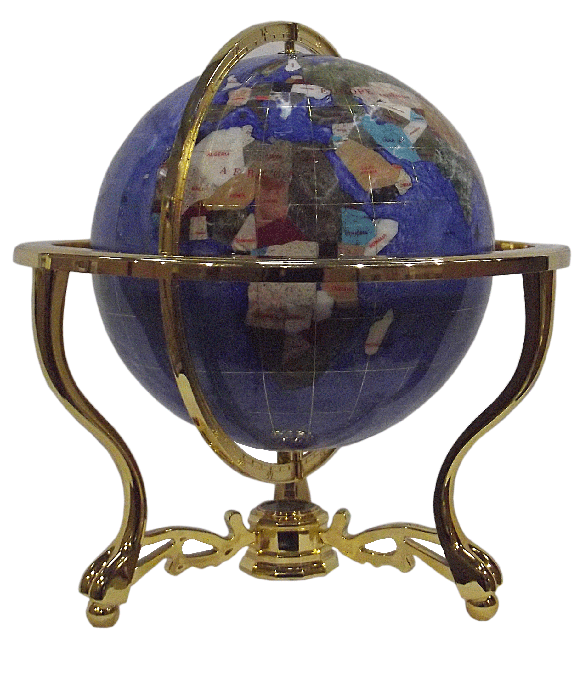 Gemstone globe tabletop 33 cm blue cambridge 3-leg stand gold finish