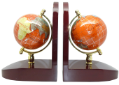 Gemstone globe bookends orange ocean wood stand 9 cm diameter