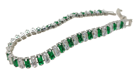 Bracelet avec pierres vert émeraude et brillant rectangulaires