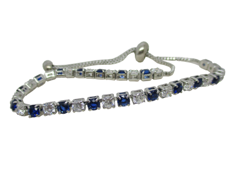 Bracelet bleu saphir et brillant en zircon pierres rondes argent