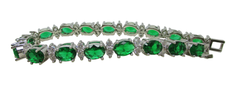 Bracelet en pierres vert émeraude et brillants ovales en zircon