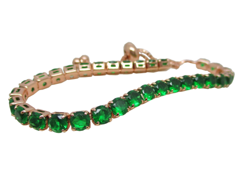 Bracelet en pierres vert émeraude rondes en doré or rose