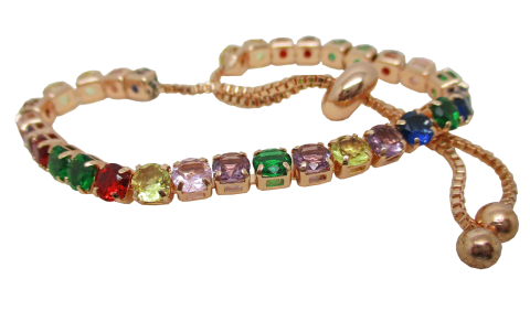 Bracelet multicolore zircon pierres rondes or rose