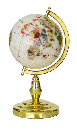 Globe terrestre Blanc 15 cm de diamètre sur un pied doré