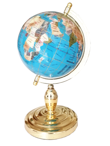 Globe terrestre de bureau 22 cm Bleu Ciel pied doré