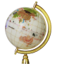 Globe terrestre Blanc 15 cm de diamètre sur un pied doré
